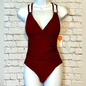 NWT Burgundy Red One Piece Strappy Swimsuit- Small
